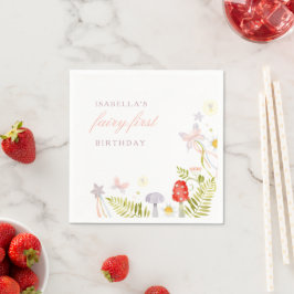 Forest Watercolor Greenery Fairy First Birthday Pappersservett