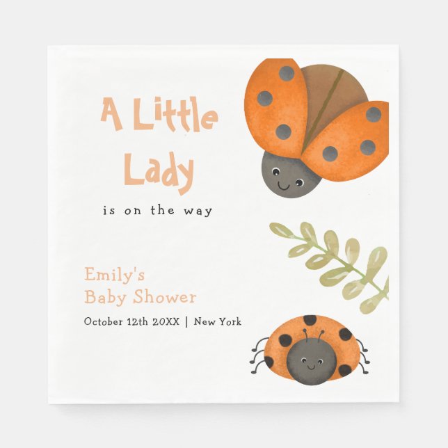 Forest Watercolor Little Ladybug Baby Shower Pappersservett (Framsidan)