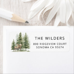 Forest Watercolor Woodland Moose Returadress Etikett