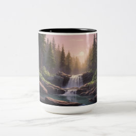 Forest Waterfall, Dusk Himmel & Bassäng | Serene N Två-Tonad Mugg