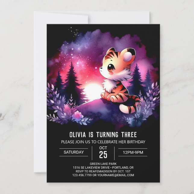 Forest Whimsical Tiger Birthday Inbjudningar (Framsida)