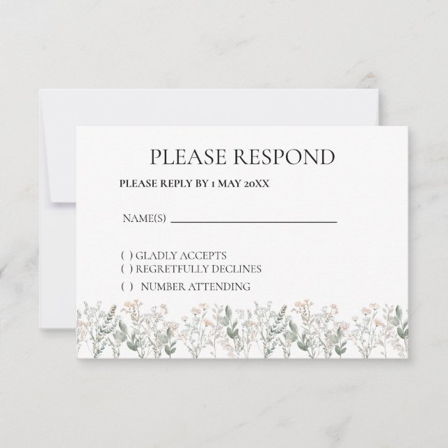 Forest Wildflower Boho RSVP card OSA Kort (Framsida)