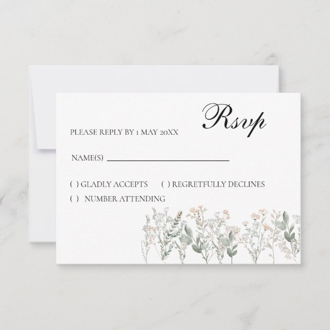 Forest Wildflowers RSVP Card, response card OSA Kort (Framsida)