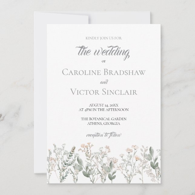 Forest Wildflowers Wedding Invitation Inbjudningar (Framsida)