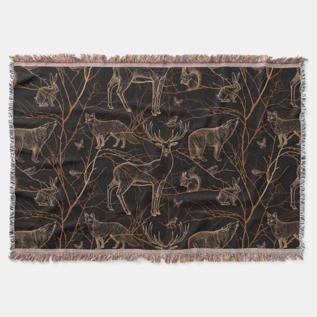 Forest Wildlife Animals Hjort Bears Mörk Nature Filt (Framsidan)