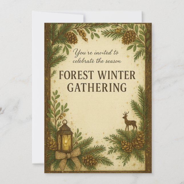 Forest Winter Gathering Invitation | Elegant  Inbjudningar (Framsida)