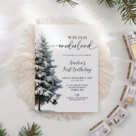 Forest Winter Onederland Birthday Inbjudningar