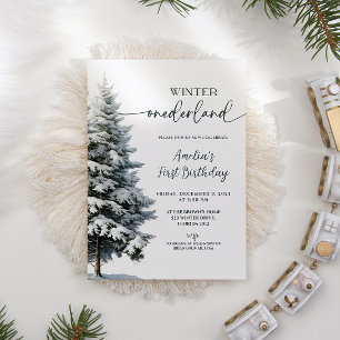 Forest Winter Onederland Birthday Inbjudningar