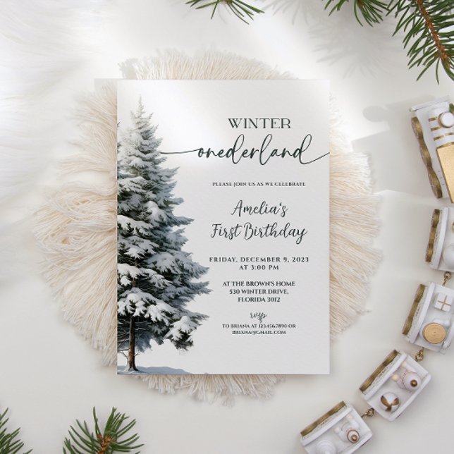 Forest Winter Onederland Birthday Inbjudningar (Skapare uppladdad)