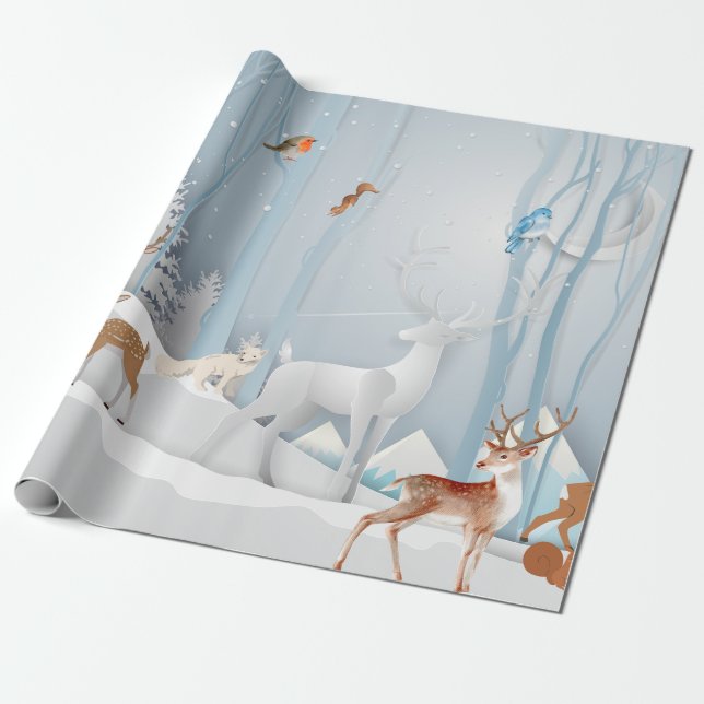 Forest Winter Wonderland Presentpapper (Utrullad)