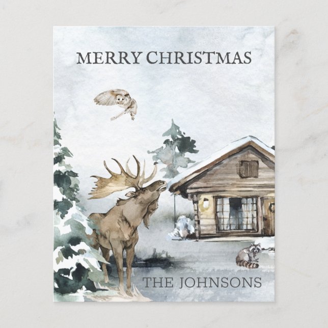 Forest Winter Woodland Cabin Budget jul (Framsida)