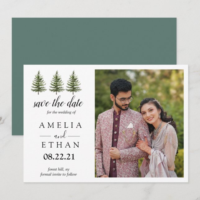 Forest Wintre Watercolor Wedding Spara Datumet (Fram/baksida)