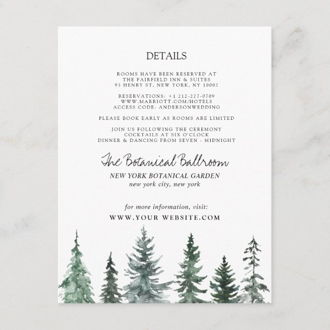 Forest Wintre Watercolor Wedding Tilläggskort (Framsida)