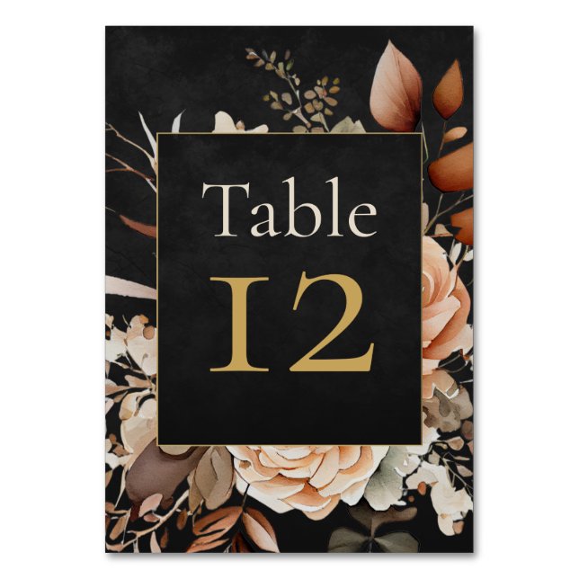 Forest Witch Black Floral Wedding Table Number Bordsnummer (Framsidan)