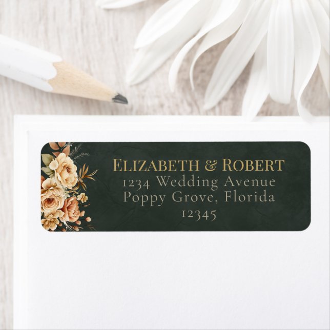 Forest Witch Green Floral Wedding Address Label Returadress Etikett (Insitu)