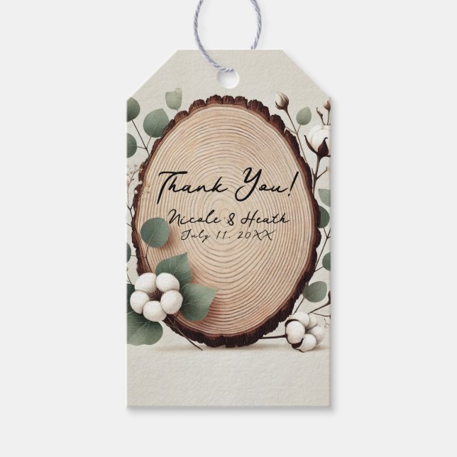 Forest Wood Eucalyptus och Cotton Rustic Bröllop Presentetikett (Framsidan)
