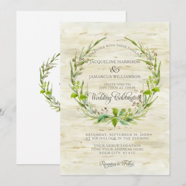Forest Wood Woodland BOHO Birch Bark Wood Wandeans Inbjudningar (Fram/baksida)