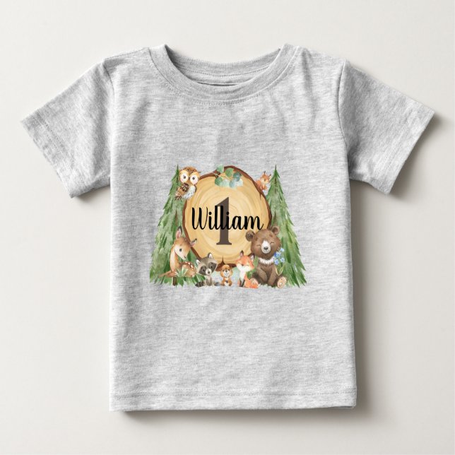 Forest Woodland Animal Birthday-skjorta T Shirt (Framsida)