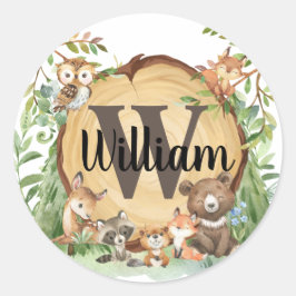 Forest Woodland Animal Monogram Sticker Runt Klistermärke