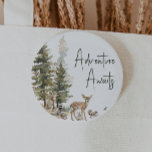 Forest Woodland Animals Äventyr Awaits Knapp<br><div class="desc">Införandet av våra skogsdjur äventyr väntar på knapp - perfekt för ett sött och vismiskt firande! Det är underbart för en gender-neutralt-dusch. Den här bohemiska designen är en ljuv och enkel scen med sitt naturliga landskap grönt träd och klassisk uggla och klassiska fåglar. Idealisk för att ha välkomnat en liten...</div>