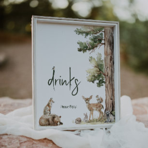Forest Woodland Animals Baby Shower Drinks Sign Poster