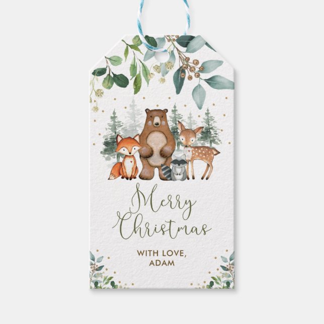 Forest Woodland Animals God jul Birthday Presentetikett (Framsidan)