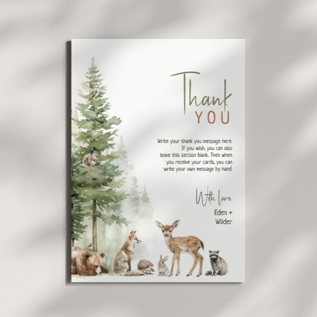 Forest Woodland Animals Lodrät Baby Shower Flat Tack Kort (Skapare uppladdad)