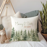 Forest Woodland Animals Mamma & Pappa Est Kudde<br><div class="desc">Vi presenterar våra skogsdjur Mamma och dekorativ kudde, perfekten för ett sött och visstiskt firande! Den har ett modernt vattenfärgsskogstema och är underbar för en dusch av gender neutralt. Den här bohemiska designen är en fin och enkel scen med sitt naturliga landskap grönt träd. Idealisk för att ha välkomnat en...</div>