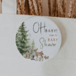 Forest Woodland Animals Oh Baby Knapp<br><div class="desc">Inledning av våra skogsdjur Oj baby-knapp - perfekt för ett sött och vismskt firande! Det är underbart för en gender-neutralt-dusch. Den här bohemiska designen är en ljuv och enkel scen med sitt naturliga landskap grönt träd och klassisk uggla och klassiska fåglar. Idealisk för att ha välkomnat en liten pojke eller...</div>