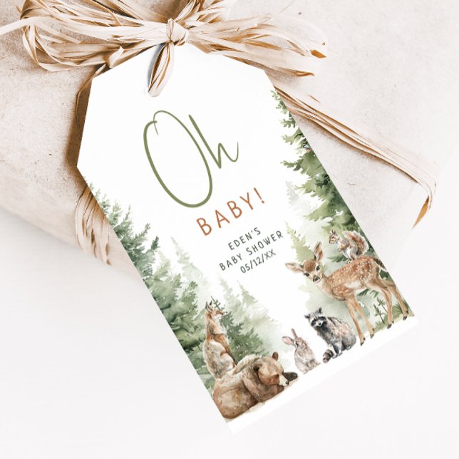 Forest Woodland Animals Oh Baby Shower Tack Presentetikett (Skapare uppladdad)