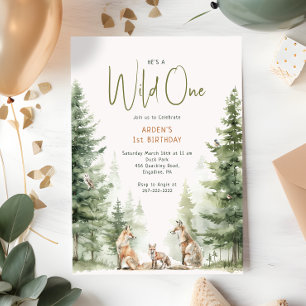 Forest Woodland Animals "Vild One" Barns födelseda Inbjudningar