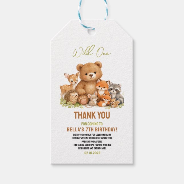 Forest Woodland Animals Wild One 1st Birthday Presentetikett (Framsidan)
