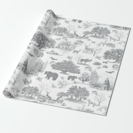 Forest Woodland Bear Moose Grått White Toile Presentpapper