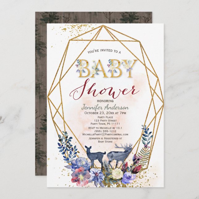 Forest Woodland Gender Neutral Baby Shower Inbjudningar (Fram/baksida)