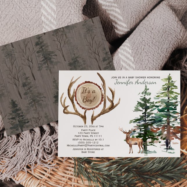 Forest Woodland Land Hjort Antler Baby Shower Inbjudningar (Skapare uppladdad)