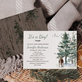 Forest Woodland Land Hjort Boy Baby Shower Inbjudningar