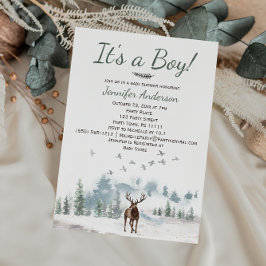 Forest Woodland Land Hjort Boy Baby Shower Inbjudningar