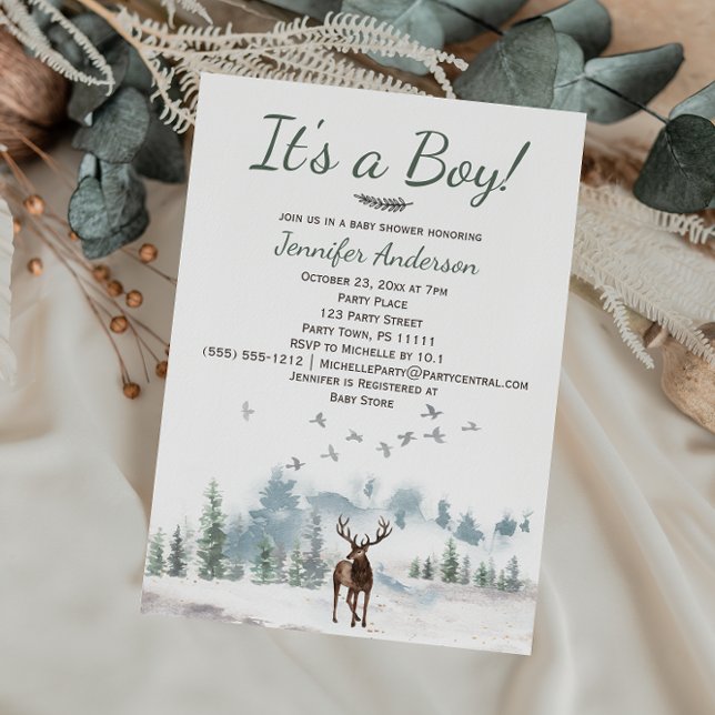 Forest Woodland Land Hjort Boy Baby Shower Inbjudningar (Skapare uppladdad)