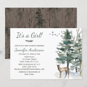 Forest Woodland Land Hjort Doe Girl Baby Shower Inbjudningar