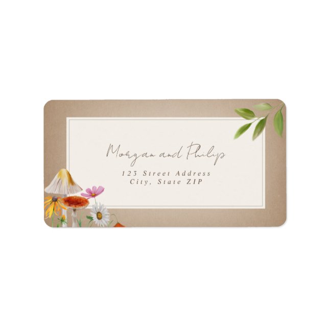 Forest Woodland Mushroom Cardstock Bröllop Adressetikett (Framsidan)