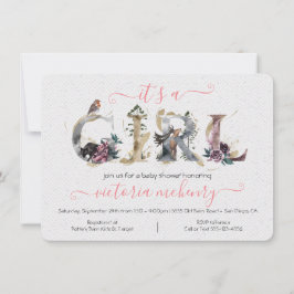 Forest Woodland Watercolor Girl Baby Shower Inbjudningar