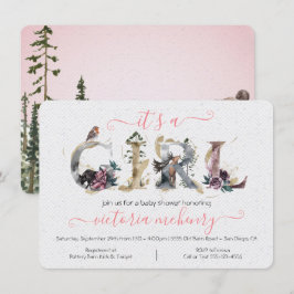 Forest Woodland Watercolor Girl Baby Shower Inbjudningar