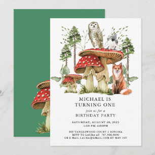 Forest Woodlands Boy First Birthday Inbjudningar
