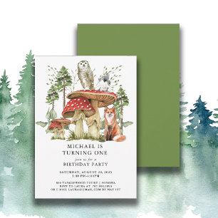 Forest Woodlands Boy First Birthday Inbjudningar