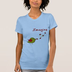 "Föreställ" fågel- och hjärtadesignen T-shirt