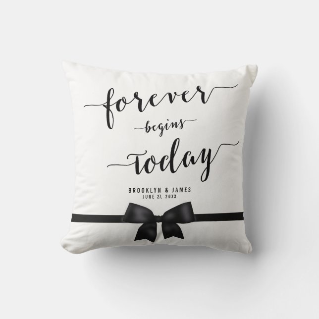 Forester Black and White Bröllop Pillows Black Bow Kudde (Framsida)