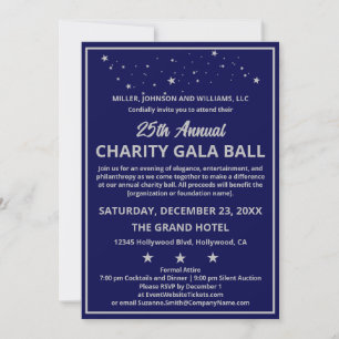 Företag Charity Gala Boll Elegant Blue Silver Inbjudningar
