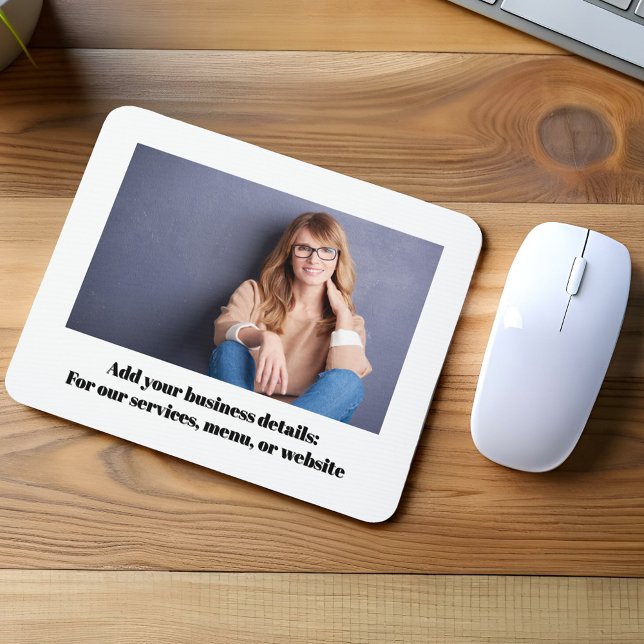 Företag Foto Enkel Dator Anpassad Musmatta (Simple photo mouse pad with black and white lettering.)