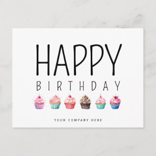 Företag Glad födelsedag Cupcake Lägg till logotyp Vykort