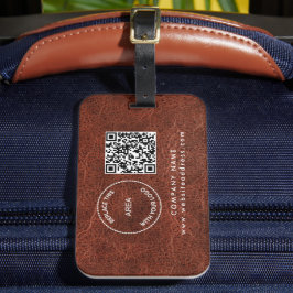 Företag Logotyp Namn QR Code Brown Faux Leather Bagagebricka